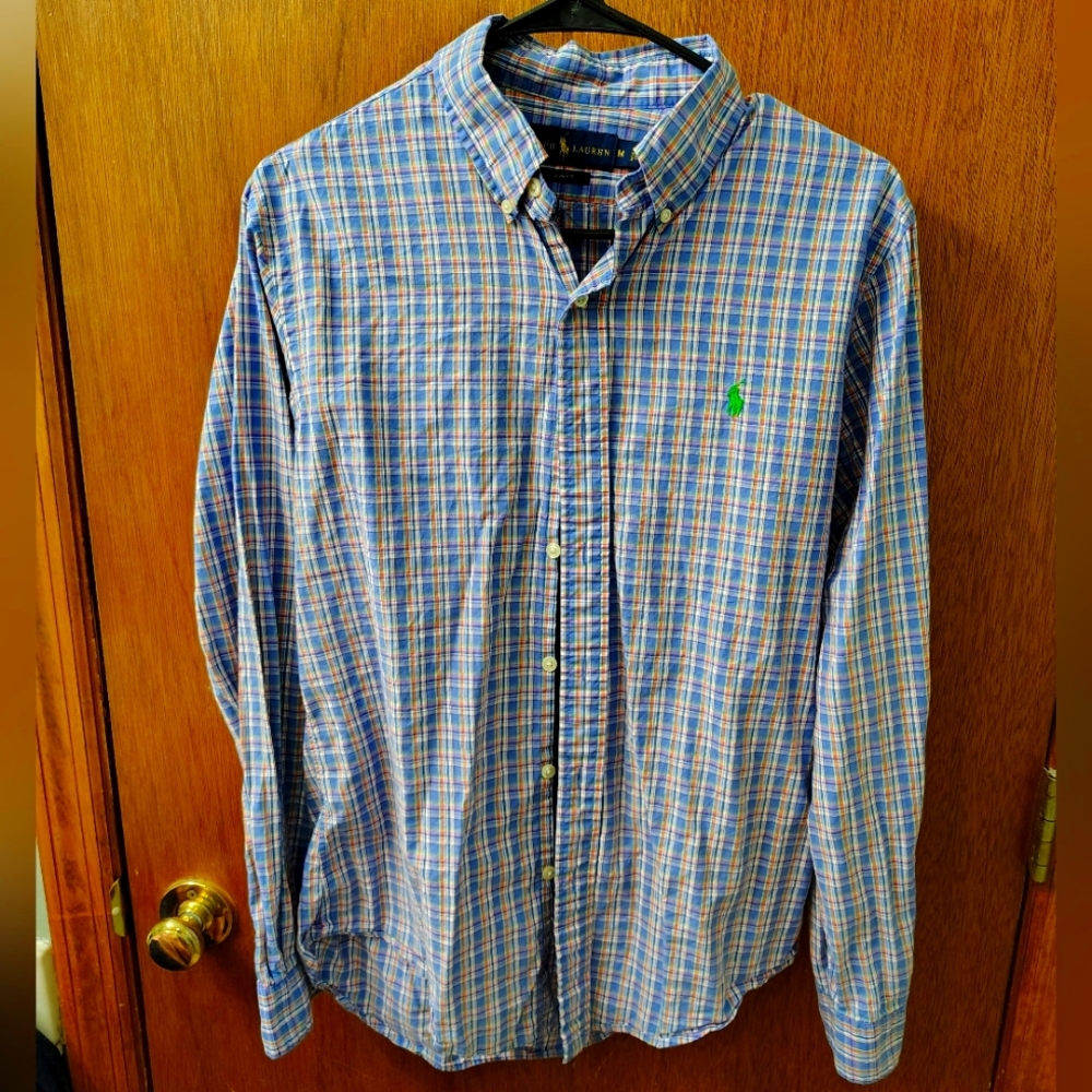 Polo by Ralph Lauren Blue and Green Casual Button Down Shirt GUC